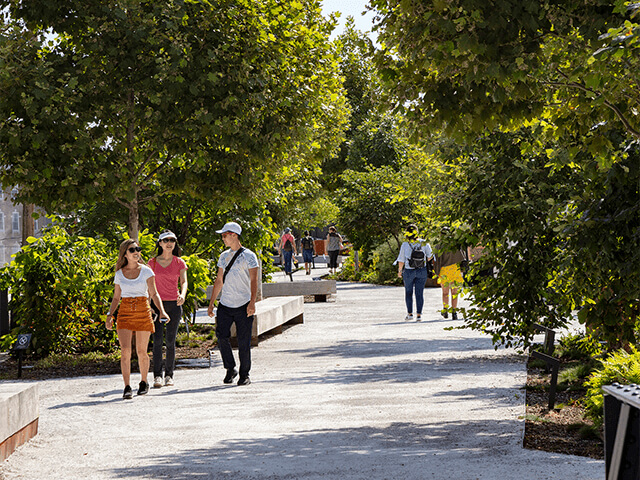 Studio Bryan Hanes Landscaping with people walking down stone path