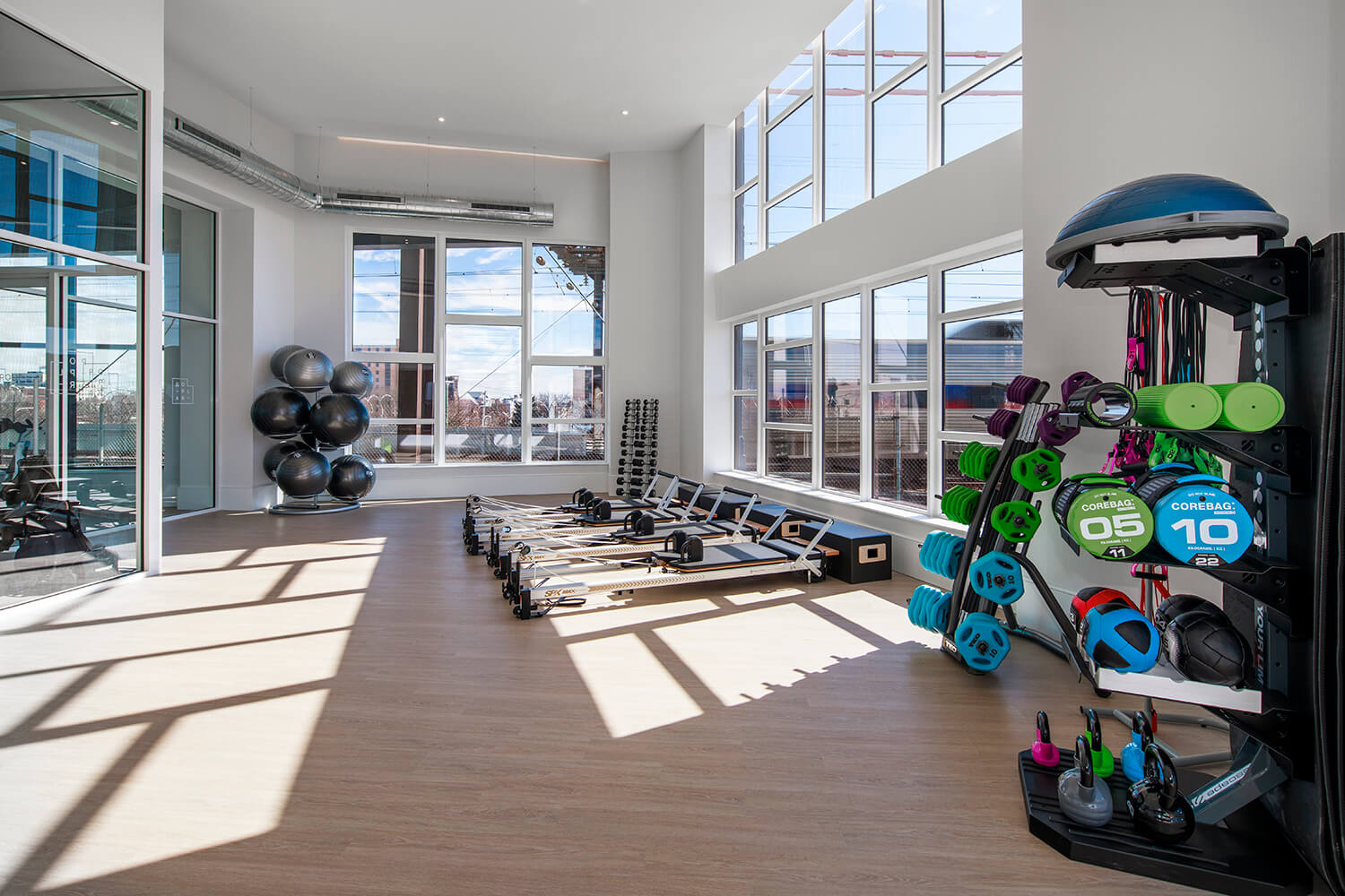 A view of the pilates machines